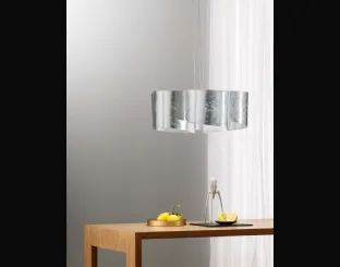 Lampada a sospensione Imagine in vetro curvo con decoro foglia argento di FAN Europe